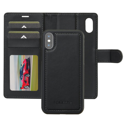 For iPhone X / XS LC.IMEEKE L2 Series Detachable Magsafe PU Phone Case with Lanyard(Black)