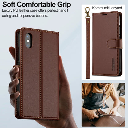 For iPhone X / XS LC.IMEEKE L2 Series Detachable Magsafe PU Phone Case with Lanyard(Brown)