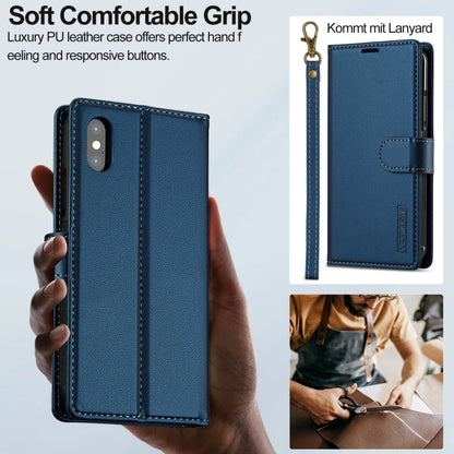 For iPhone X / XS LC.IMEEKE L2 Series Detachable Magsafe PU Phone Case with Lanyard(Blue)
