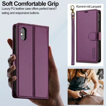 For iPhone X / XS LC.IMEEKE L2 Series Detachable Magsafe PU Phone Case with Lanyard(Purple)