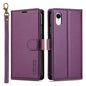 For iPhone XR LC.IMEEKE L2 Series Detachable Magsafe PU Phone Case with Lanyard(Purple)