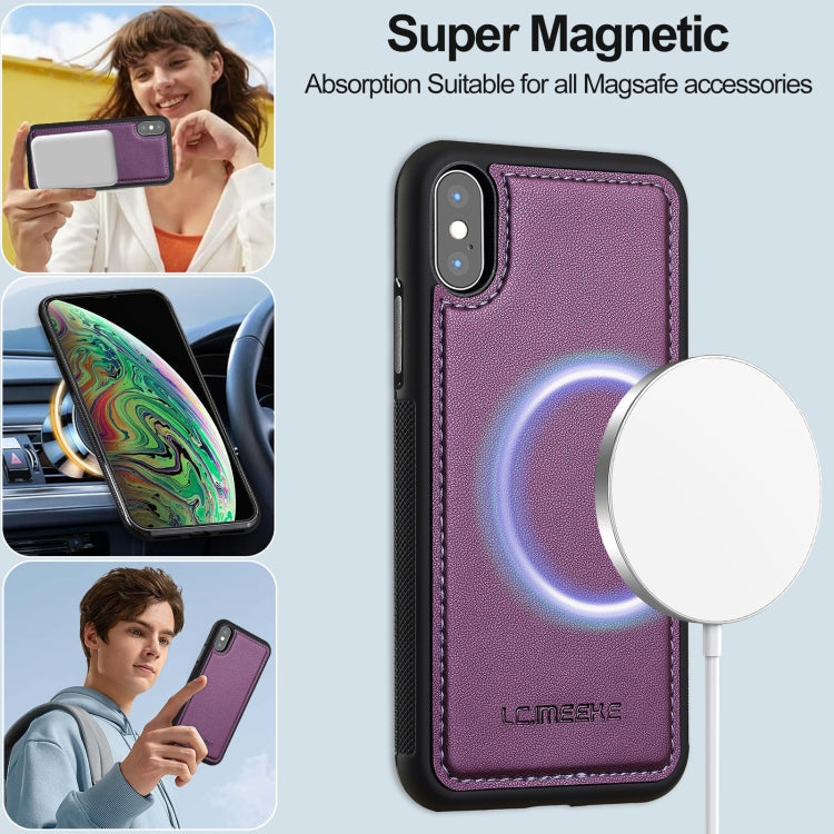 For iPhone XR LC.IMEEKE L2 Series Detachable Magsafe PU Phone Case with Lanyard(Purple)