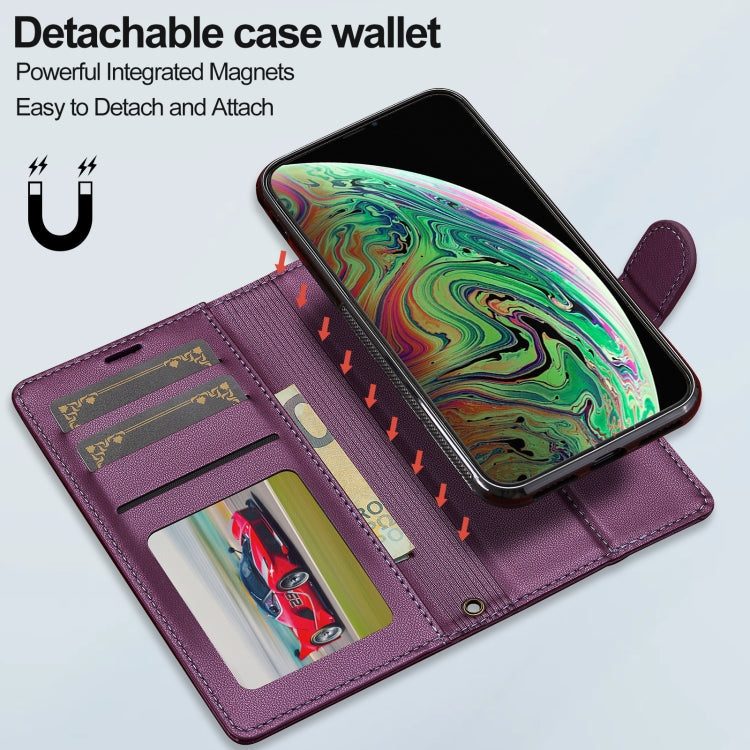 For iPhone XR LC.IMEEKE L2 Series Detachable Magsafe PU Phone Case with Lanyard(Purple)