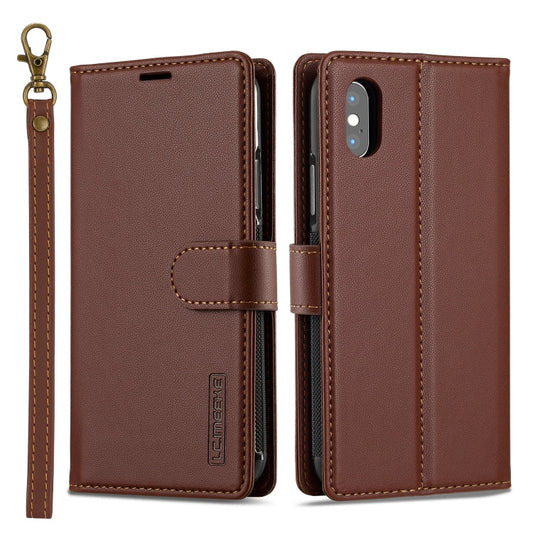 For iPhone XS Max LC.IMEEKE L2 Series Detachable Magsafe PU Phone Case with Lanyard(Brown)