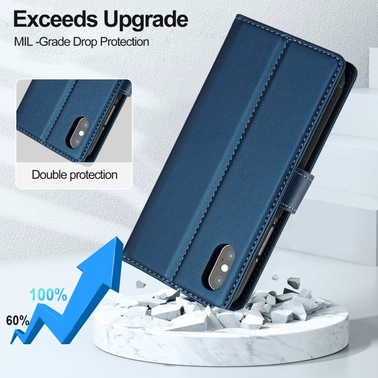 For iPhone XS Max LC.IMEEKE L2 Series Detachable Magsafe PU Phone Case with Lanyard(Blue)