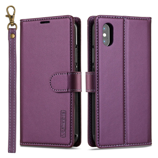 For iPhone XS Max LC.IMEEKE L2 Series Detachable Magsafe PU Phone Case with Lanyard(Purple)