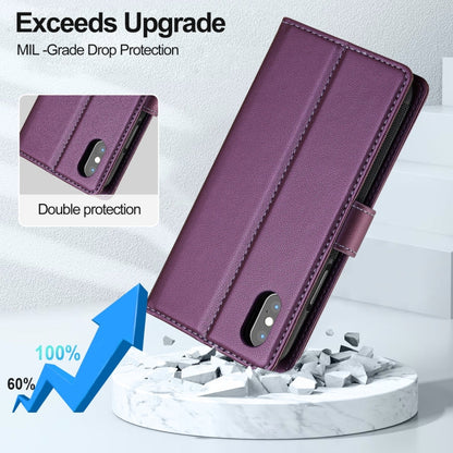 For iPhone XS Max LC.IMEEKE L2 Series Detachable Magsafe PU Phone Case with Lanyard(Purple)