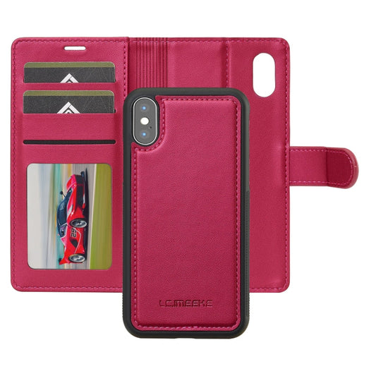 For iPhone XS Max LC.IMEEKE L2 Series Detachable Magsafe PU Phone Case with Lanyard(Red)
