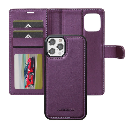 For iPhone 12 / 12 Pro LC.IMEEKE L2 Series Detachable Magsafe PU Phone Case with Lanyard(Purple)