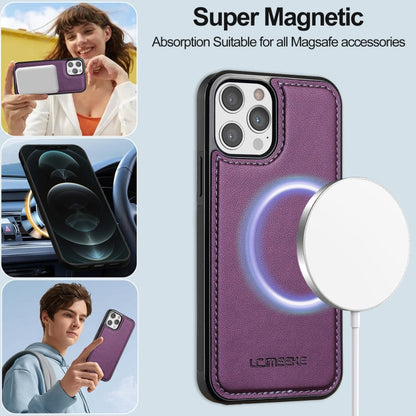 For iPhone 12 / 12 Pro LC.IMEEKE L2 Series Detachable Magsafe PU Phone Case with Lanyard(Purple)
