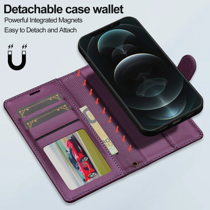 For iPhone 12 / 12 Pro LC.IMEEKE L2 Series Detachable Magsafe PU Phone Case with Lanyard(Purple)