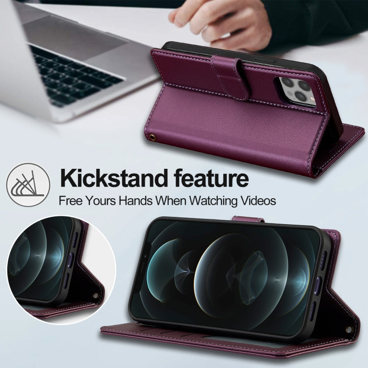 For iPhone 12 / 12 Pro LC.IMEEKE L2 Series Detachable Magsafe PU Phone Case with Lanyard(Purple)