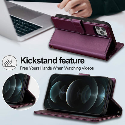For iPhone 12 / 12 Pro LC.IMEEKE L2 Series Detachable Magsafe PU Phone Case with Lanyard(Purple)