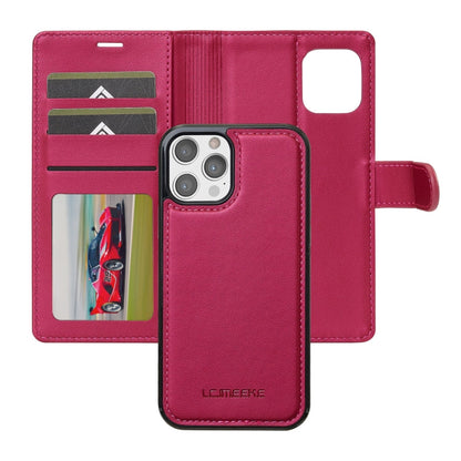 For iPhone 12 / 12 Pro LC.IMEEKE L2 Series Detachable Magsafe PU Phone Case with Lanyard(Red)