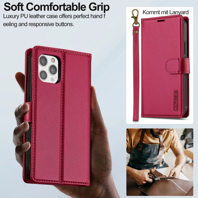For iPhone 12 / 12 Pro LC.IMEEKE L2 Series Detachable Magsafe PU Phone Case with Lanyard(Red)
