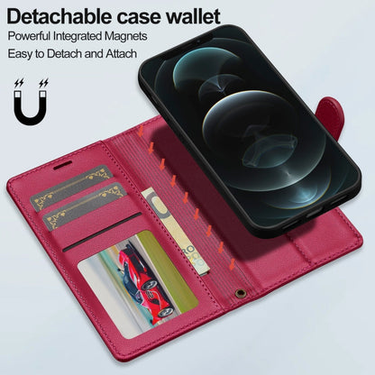For iPhone 12 / 12 Pro LC.IMEEKE L2 Series Detachable Magsafe PU Phone Case with Lanyard(Red)