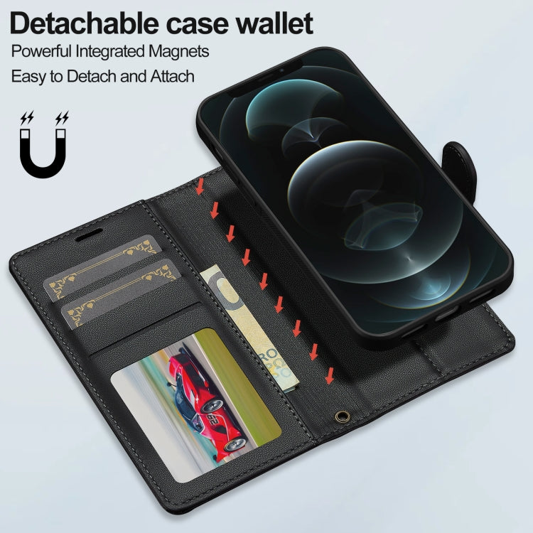 For iPhone 12 Pro Max LC.IMEEKE L2 Series Detachable Magsafe PU Phone Case with Lanyard(Black)