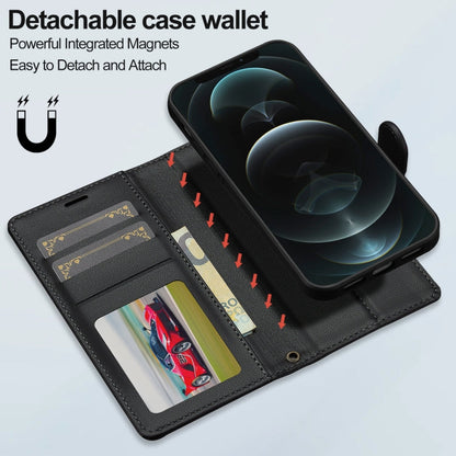 For iPhone 12 Pro Max LC.IMEEKE L2 Series Detachable Magsafe PU Phone Case with Lanyard(Black)