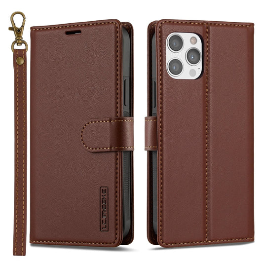 Pour iPhone 12 Pro Max Étui de téléphone en PU détachable LC.IMEEKE série L2 avec Magsafe et cordon (marron)