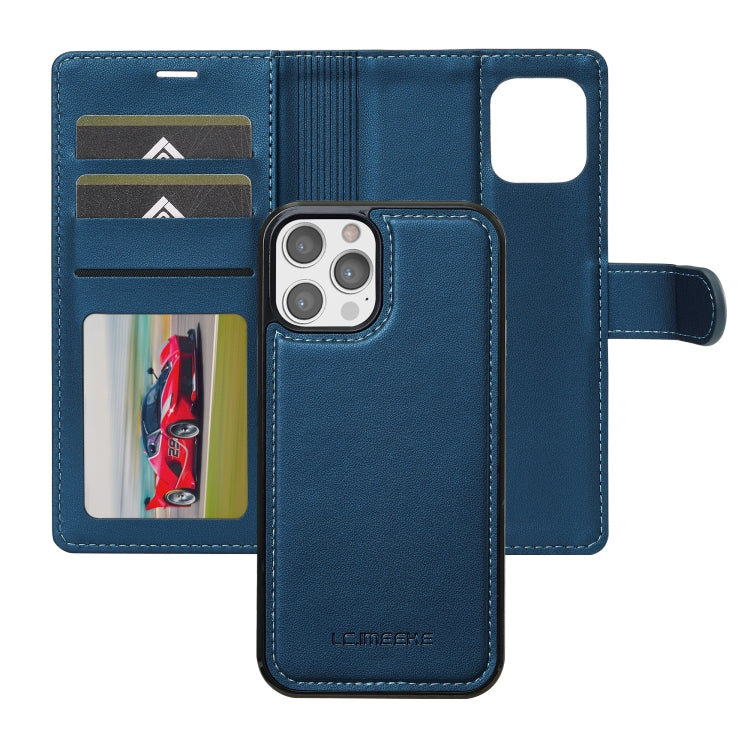 For iPhone 12 Pro Max LC.IMEEKE L2 Series Detachable Magsafe PU Phone Case with Lanyard(Blue)