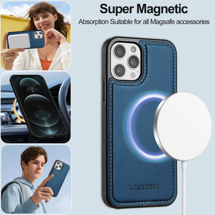 For iPhone 12 Pro Max LC.IMEEKE L2 Series Detachable Magsafe PU Phone Case with Lanyard(Blue)