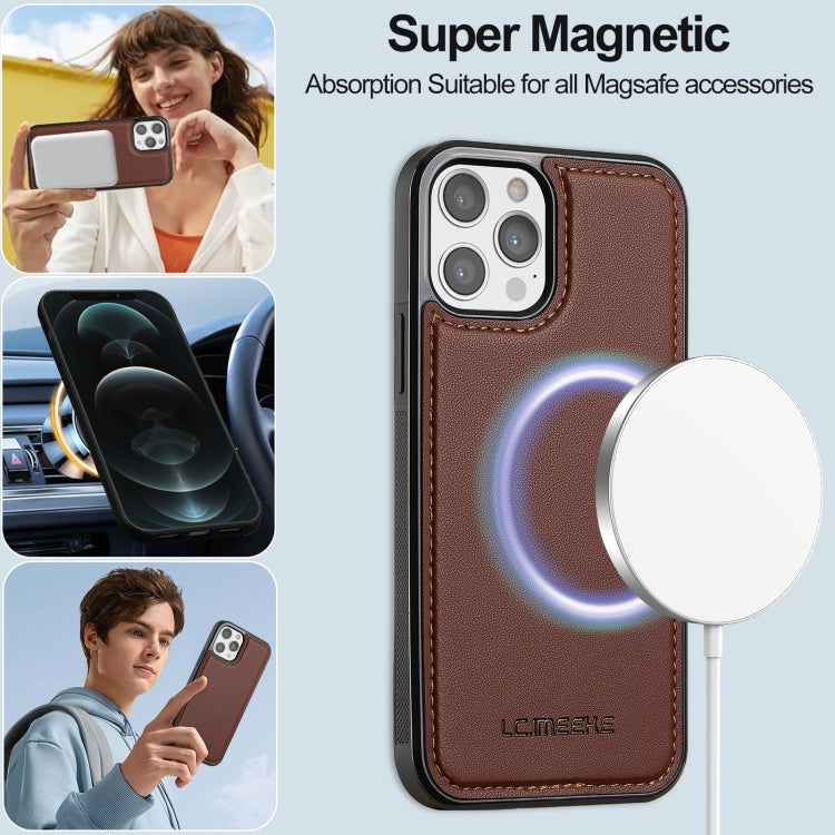 For iPhone 14 Pro Max LC.IMEEKE L2 Series Detachable Magsafe PU Phone Case with Lanyard(Brown)