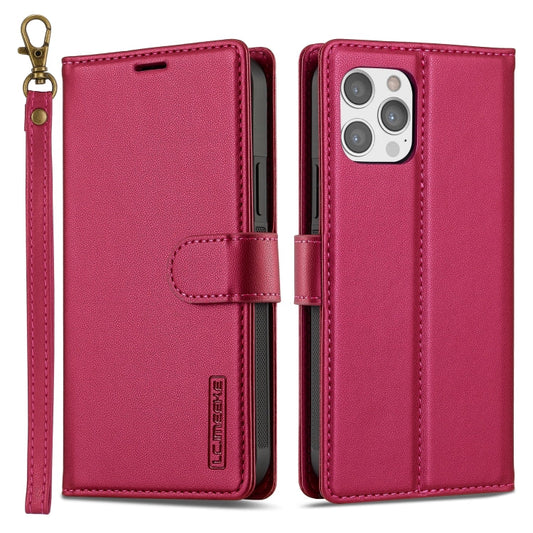 Pour iPhone 14 Pro Max LC.IMEEKE Étui de téléphone en PU détachable série L2 avec MagSafe et lanière (rouge)