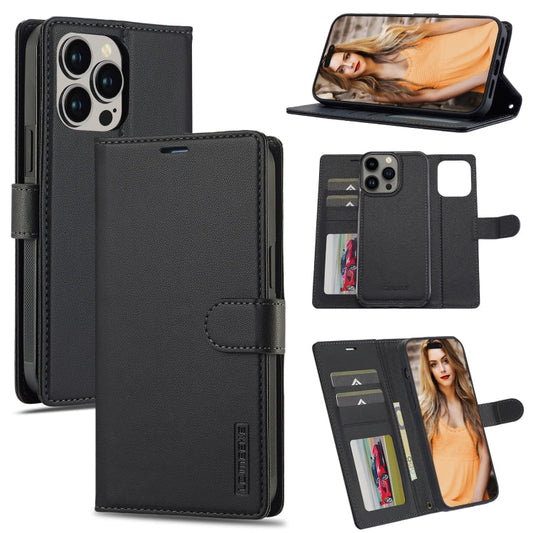 Pour iPhone 13 Pro Max LC.IMEEKE L2 Series Étui de téléphone en PU détachable avec Magsafe et lanière (Noir)