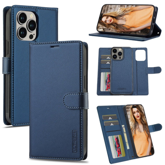 Pour iPhone 13 Pro Max LC.IMEEKE L2 Series Étui de téléphone détachable en PU avec MagSafe et cordon (Bleu)