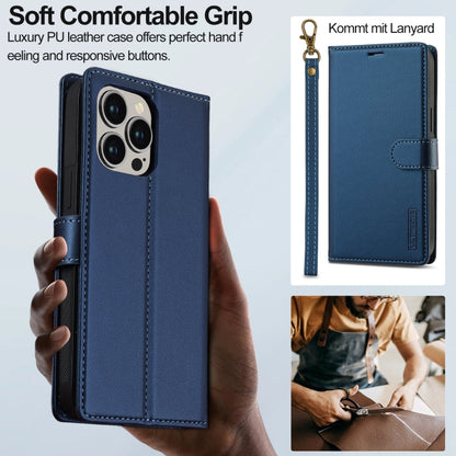 Pour iPhone 13 Pro Max LC.IMEEKE L2 Series Étui de téléphone détachable en PU avec MagSafe et cordon (Bleu)