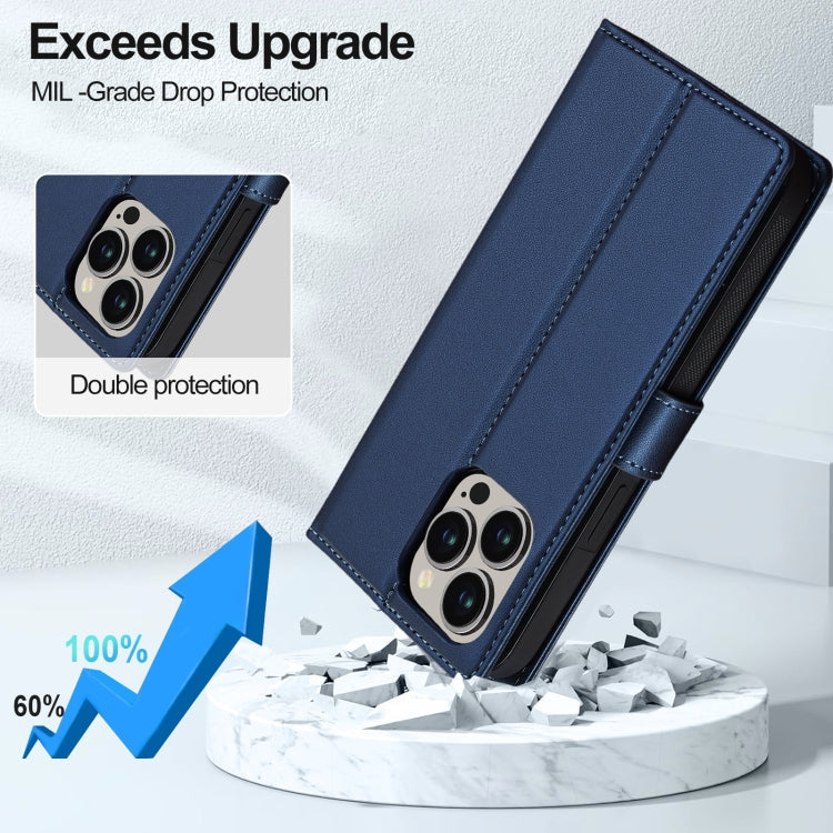 Pour iPhone 13 Pro Max LC.IMEEKE L2 Series Étui de téléphone détachable en PU avec MagSafe et cordon (Bleu)