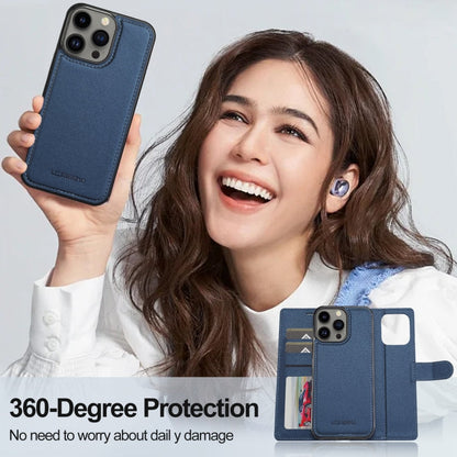 Pour iPhone 13 Pro Max LC.IMEEKE L2 Series Étui de téléphone détachable en PU avec MagSafe et cordon (Bleu)