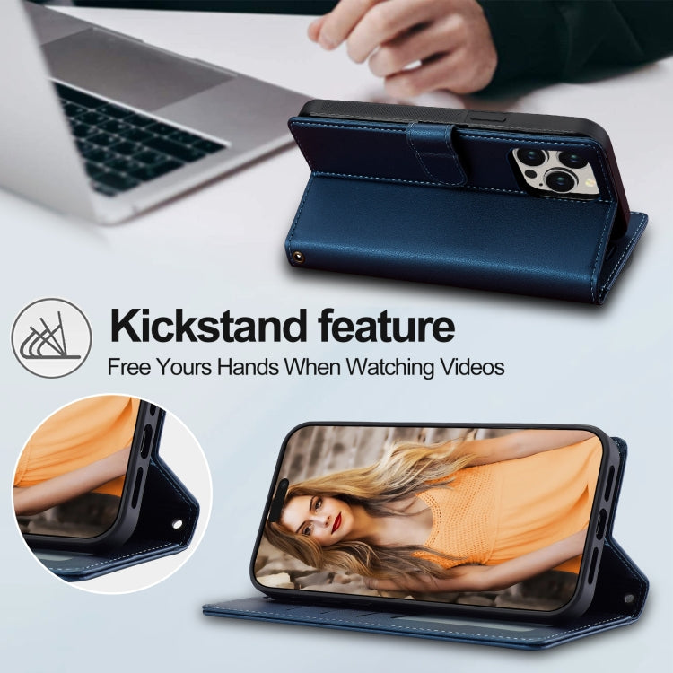 Pour iPhone 13 Pro Max LC.IMEEKE L2 Series Étui de téléphone détachable en PU avec MagSafe et cordon (Bleu)