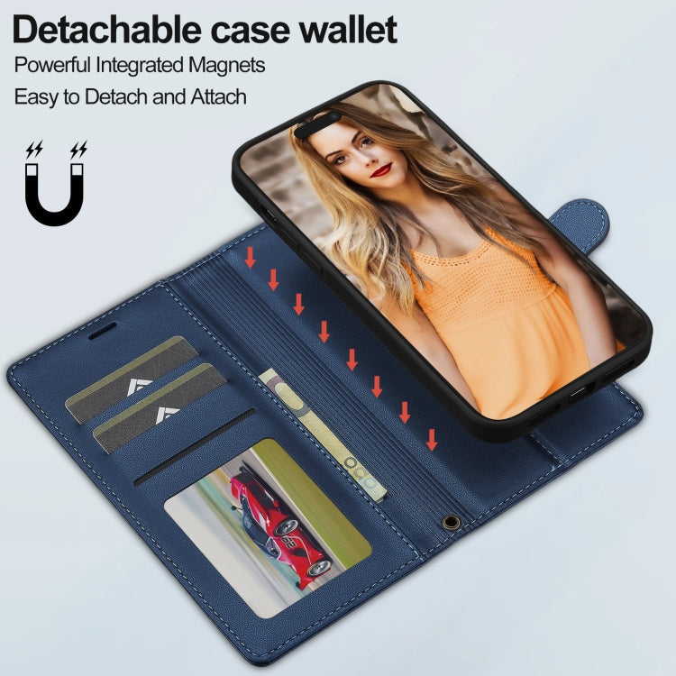 Pour iPhone 13 Pro Max LC.IMEEKE L2 Series Étui de téléphone détachable en PU avec MagSafe et cordon (Bleu)