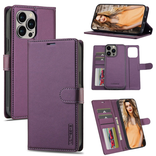 Pour iPhone 13 Pro Max LC.IMEEKE L2 Series Étui de téléphone détachable Magsafe en PU avec lanière (Violet)