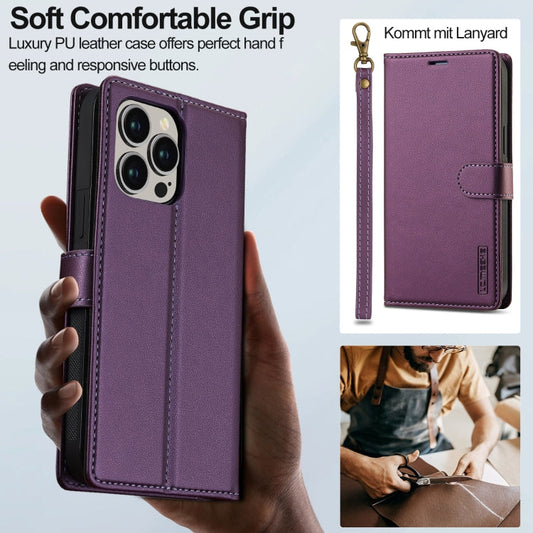 Pour iPhone 13 Pro Max LC.IMEEKE L2 Series Étui de téléphone détachable Magsafe en PU avec lanière (Violet)