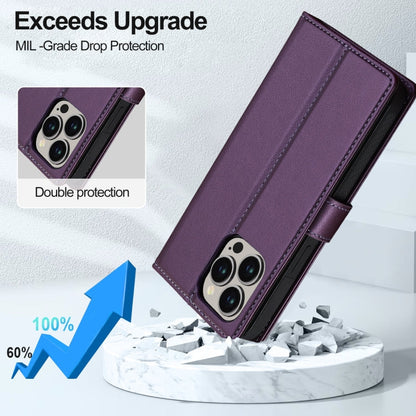 For iPhone 13 Pro Max LC.IMEEKE L2 Series Detachable Magsafe PU Phone Case with Lanyard(Purple)