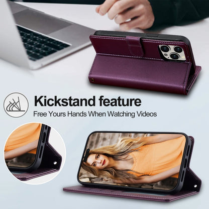 For iPhone 13 Pro Max LC.IMEEKE L2 Series Detachable Magsafe PU Phone Case with Lanyard(Purple)