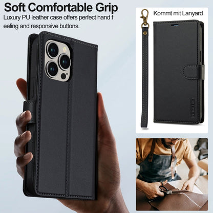 For iPhone 13 Pro LC.IMEEKE L2 Series Detachable Magsafe PU Phone Case with Lanyard(Black)