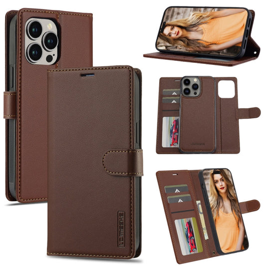 Pour iPhone 13 Pro LC.IMEEKE L2 Series Coque de téléphone détachable en cuir PU Magsafe avec cordon (marron)