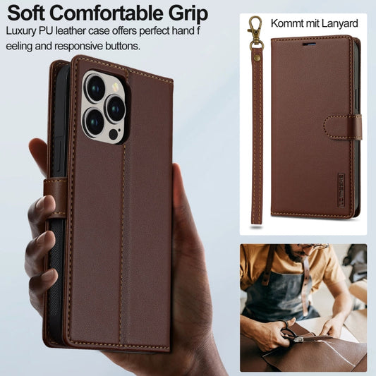 Pour iPhone 13 Pro LC.IMEEKE L2 Series Coque de téléphone détachable en cuir PU Magsafe avec cordon (marron)
