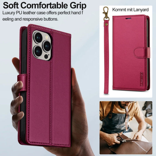 Pour iPhone 13 Pro LC.IMEEKE Série L2 Étui de téléphone détachable en PU Magsafe avec cordon (rouge)
