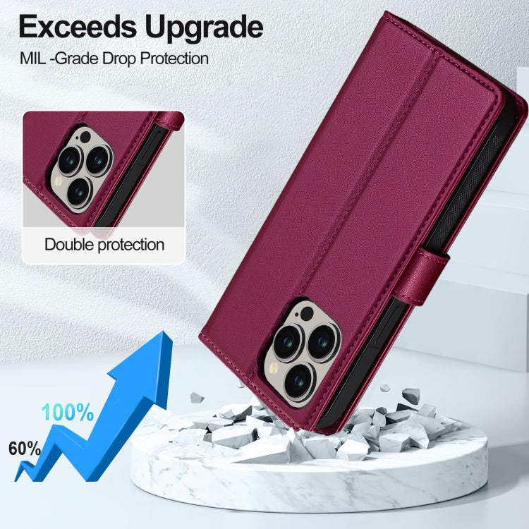 For iPhone 13 Pro LC.IMEEKE L2 Series Detachable Magsafe PU Phone Case with Lanyard(Red)