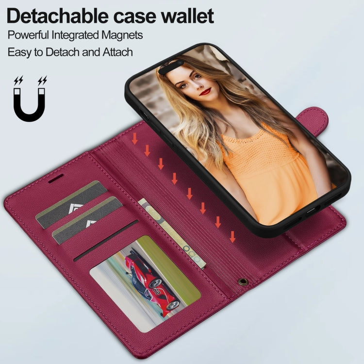 For iPhone 13 Pro LC.IMEEKE L2 Series Detachable Magsafe PU Phone Case with Lanyard(Red)