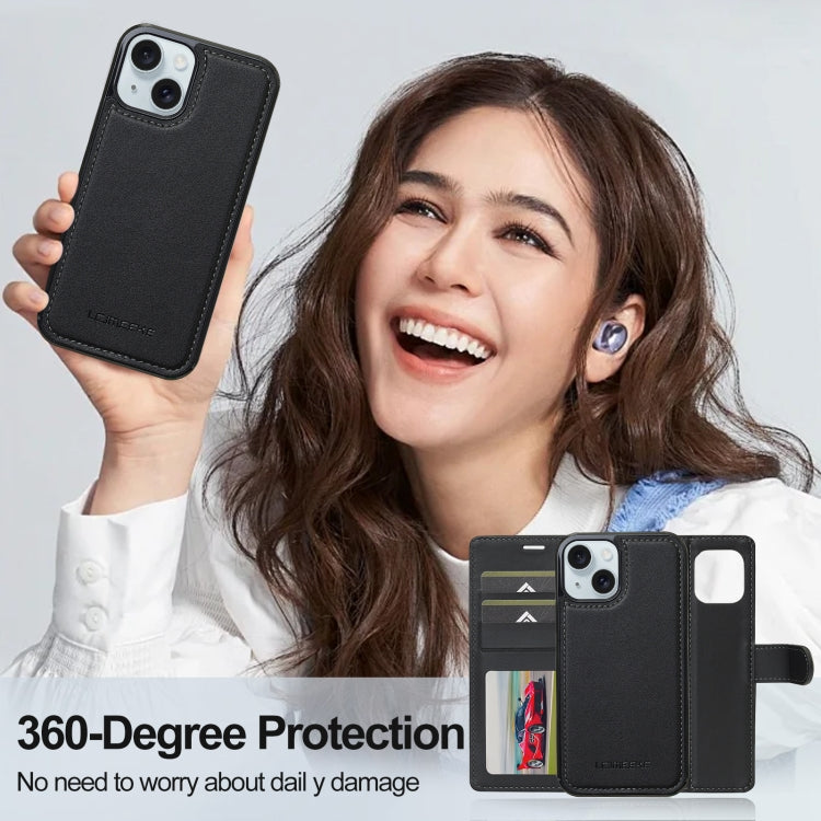 For iPhone 13 LC.IMEEKE L2 Series Detachable Magsafe PU Phone Case with Lanyard(Black)