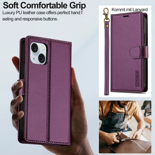 Pour iPhone 13 LC.IMEEKE Étui de téléphone détachable en PU avec Magsafe et Lanière Série L2 (Violet)