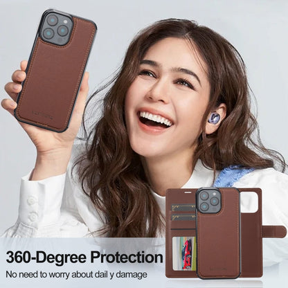 For iPhone 16 Pro Max LC.IMEEKE L2 Series Detachable Magsafe PU Phone Case with Lanyard(Brown)