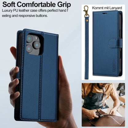 For iPhone 16 Pro Max LC.IMEEKE L2 Series Detachable Magsafe PU Phone Case with Lanyard(Blue)