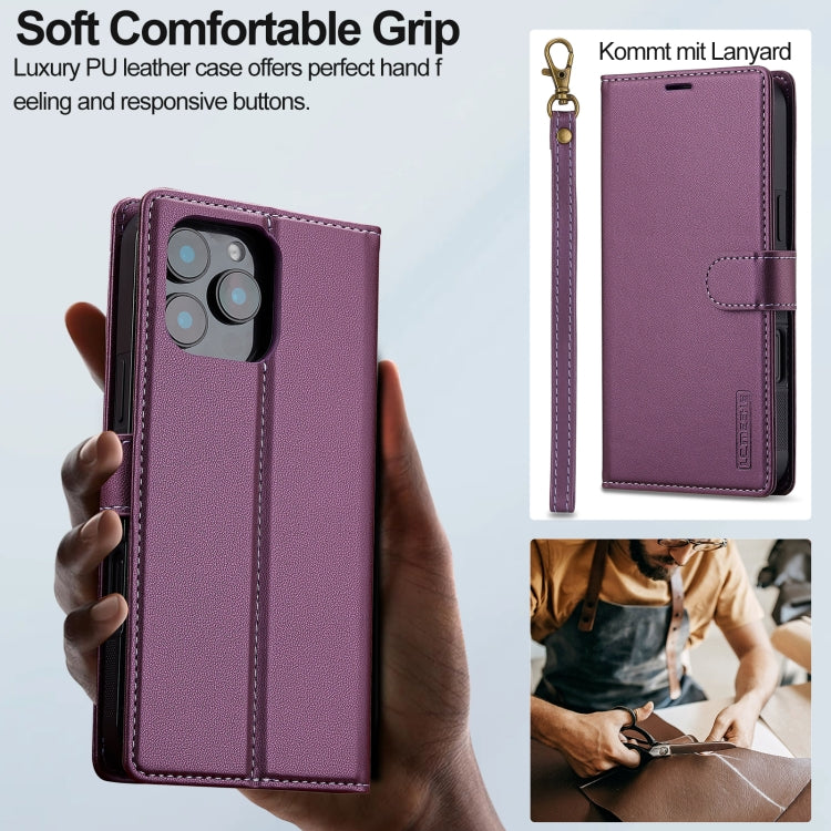 Pour iPhone 16 Pro Étui de téléphone en PU détachable LC.IMEEKE Série L2 avec Magsafe et Cordon (Violet)
