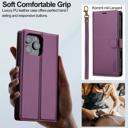 Pour iPhone 16 Pro Étui de téléphone en PU détachable LC.IMEEKE Série L2 avec Magsafe et Cordon (Violet)